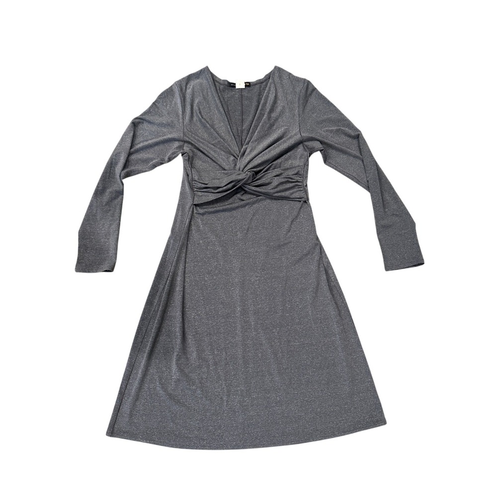 EVOVORRO Women's Gray Twist Front Long Sleeve Midi Dress Size‎ L vintage Y2K